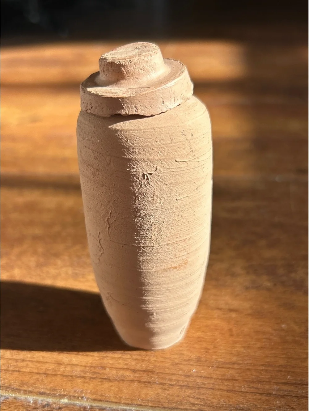 Small Handmade Terracotta Scroll Container with Paper Scroll